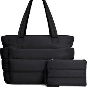 Puffer Tote Bag for Women, Lightweight Puffy Handbag with Compartments